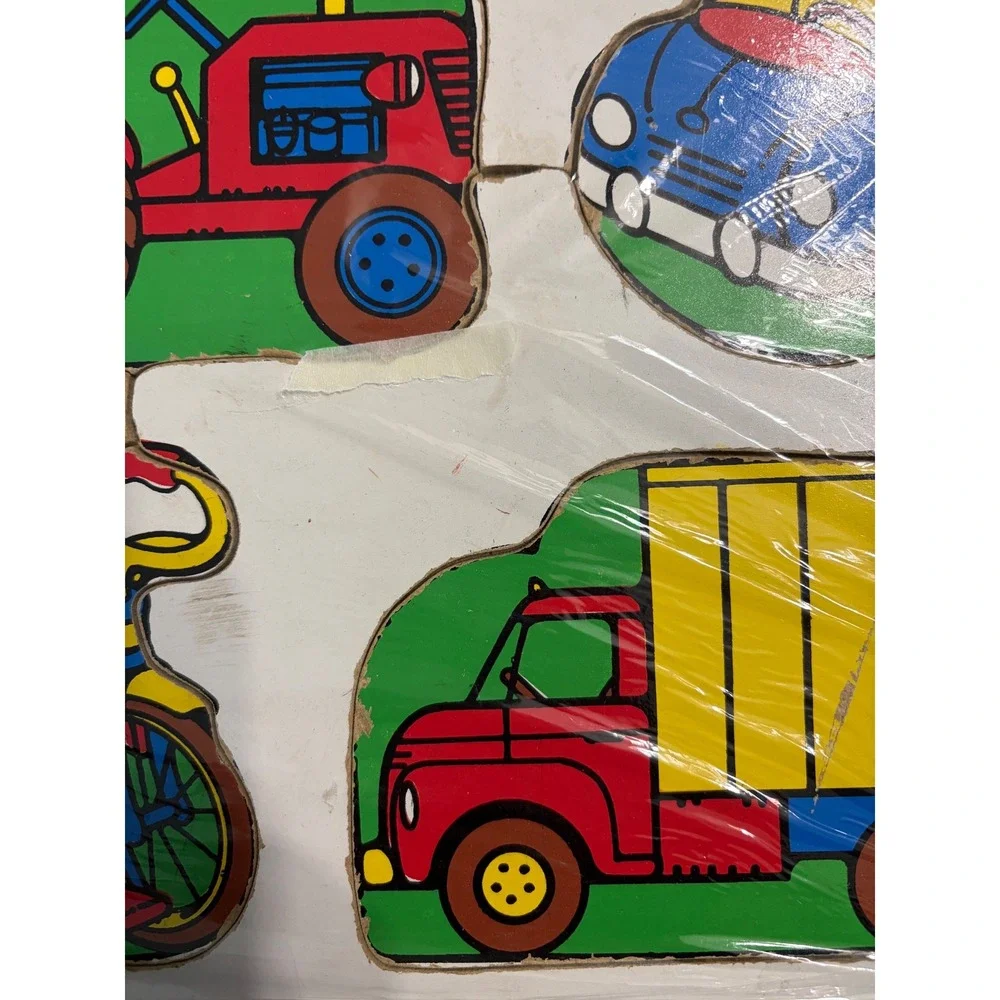 Vintage Playskool Wooden Puzzle‎ Things With Wheels 180-04 4 Piece USA Made